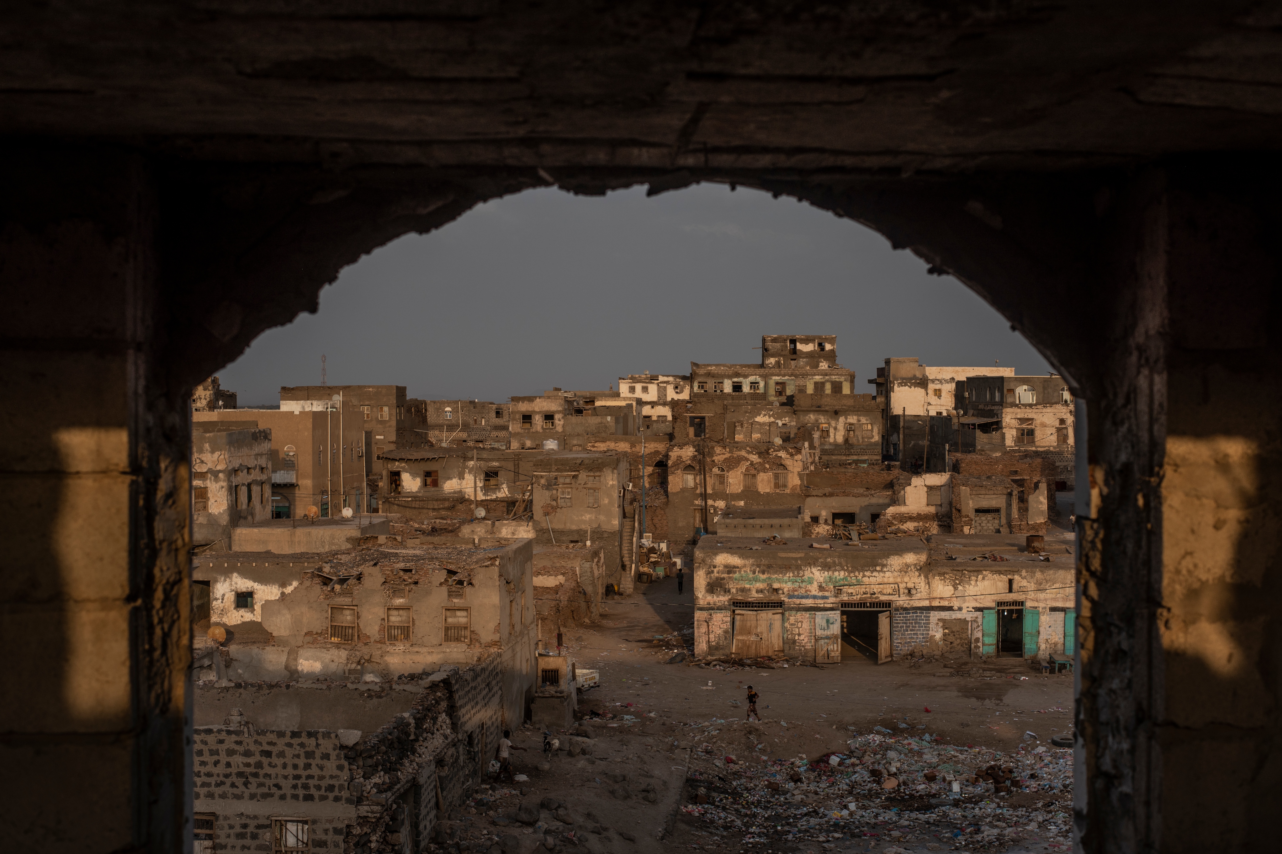 Buildings lay in ruins on Sept. 22, 2018 in Mocha, Yemen.